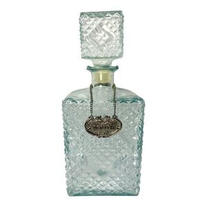 Vintage Diamond Pressed Glass Crystal Elegant Decanter with Stopper & Metal Tag